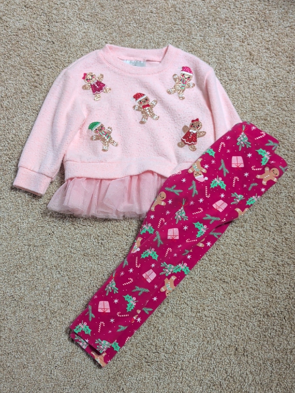 Girls Pink Holiday Tutu Sweatshirt Top & Festive Leggings Set